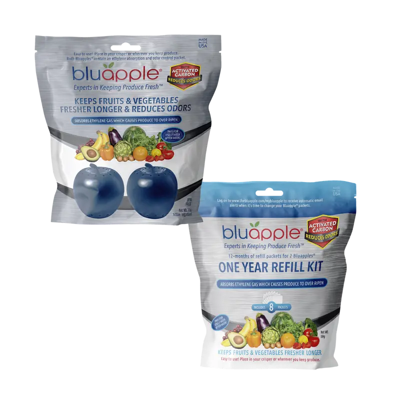 The Bluapple Produce Saver 15-Month Foil Pack, Easy-to-Use Kitchen Utensil for Food Storage, Maintains Freshness Longer with Odor Control, Helps Reduce Costs for Refrigerator Use