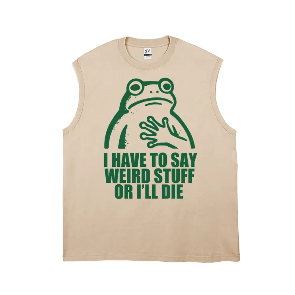 Men's Retro Washed Soft Pure Cotton Tank Top - Menswear Graphic Vest with "I HAVE TO SAY WEIRD STUFF OR I'LL DIE" Print