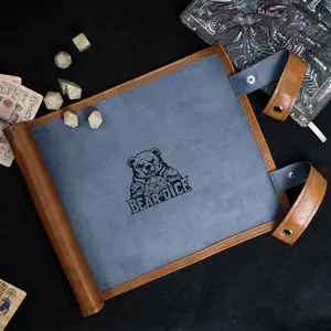 BearDice Scroll Tray - Portable 2-in-1 Dice Tray & Storage Scroll with Leather Handle and Embossed Bear Design for Gamers