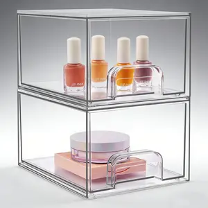 Small Transparent Stackable Storage Drawer, Cosmetic Drawers, Acrylic Bathroom Cosmetic Organizer, Makeup Organizer Box, Makeup Tool Organizer, Plastic Storage Box, for Dressing Table, Sink, Kitchen Cabinet, Stackable Home Organizer