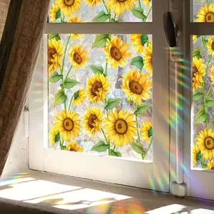 Shining Sunflower Solar Static Cling Film, Dual-Sided Printed Visible Window Sticker, Free-Stick Design, 45x100 Cm, Xc6069-Nl