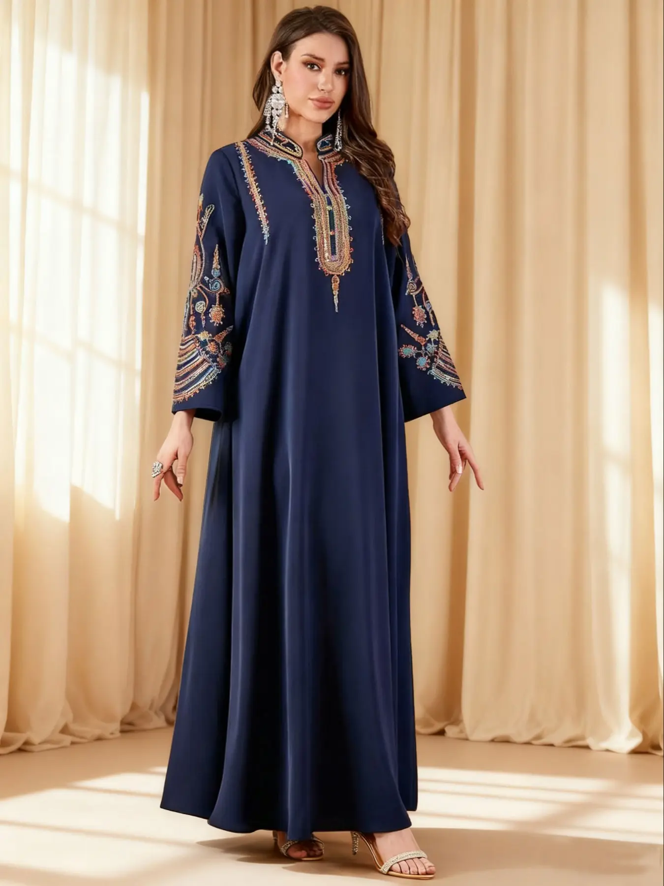 Elegant Muslim Women's Long Robe Abaya with Colorful Embroidery, Muslim Arabic Abaya, Traditional Abaya, Perfect for All Seasons, Stylish and Comfortable Clothing, Elegant Islamic Clothing