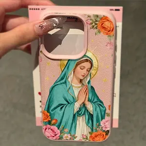 Cool religious Guapeta Madonna floral pattern design leather texture phone case,for iPhone 17 Pro Max Phone Case 17 Air 16E 16 15 Plus 14 13 12 11 X XS Max