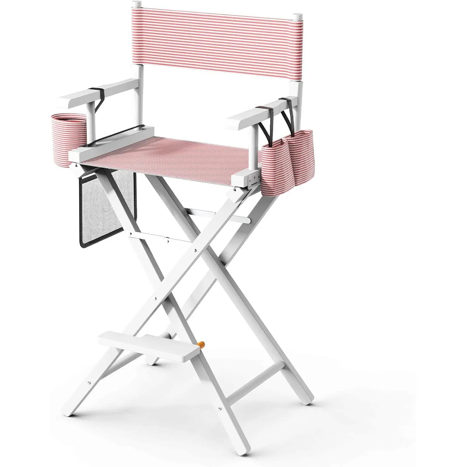 OmySalon Folded-Over Moveable Backrest Flat-Back Forward-Facing Director's Chair, 31" Height Folding Portable with Storage Pouch & Footrest, Makeup Artist Chair for Salon & Events, 250lb Capacity, Solid Wood Frame Canvas Seat, Folded-Over Directors Chairs