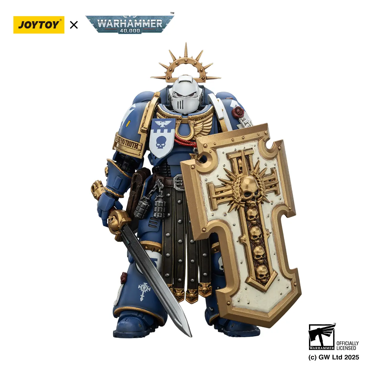 JOYTOY Warhammer 40,000 1/18 Articulated PVC Action Figure Model - Ultramarines Torvald with Power Sword, Stormshield, Bolt Pistol, Detailed Armor, Sci-Fi Combat Collectible JT02809