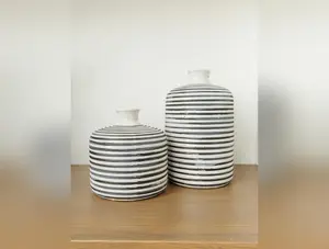 Fluted Neck Striped Vase - 3 Sizes