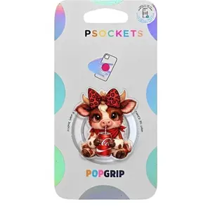 Cute Cow Drinking Soda Grip Magsafe, Red Bow Cow Phone Grip Holder, Funny Phone Holder, Cartoon Animal Kindle Grip, Gift for Girls Boys