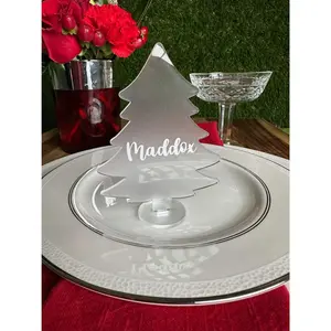 Name Place Card Christmas Tree Personalized | Custom Guest Card | Holiday Place Setting in Frosted Clear | Engraved | Printed Acrylic