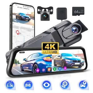 4K Mirror Dash Cam 9.66 Inch Rear View Mirror Front and Rear View Dual Cameras,GPS Tracking,Loop Recording,G-Sensor,Parking Assistance,APP Control,Parking Monitor,BSD,ADAS,Waterproof Backup Camera