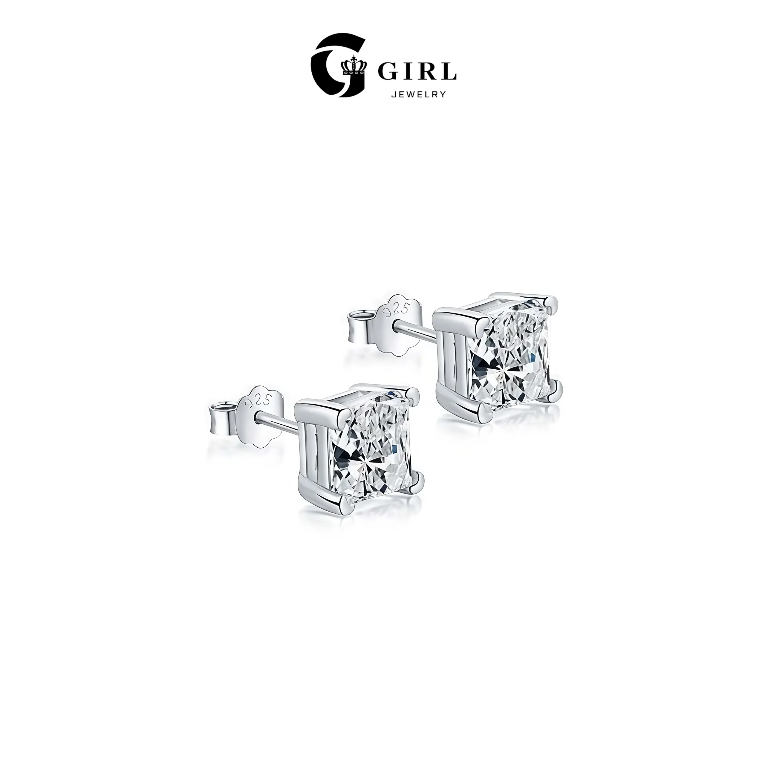 GGIRL S925 Silver Square Cubic Zirconia Stud Earrings for Women - Elegant, Versatile Daily Wear Fashion Jewelry Gifts for Summer Beach Parties, Holidays, Birthday, Anniversary, Classic, Sleek Design, Female, Geometric, Everyday Wear