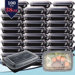 100pcs/ 200pcs 38oz Black Rectangular Meal Prep Containers Stackable And Leakproof Food Storage Container Set Disposale Bento Box Ideal for Takeout And Picnic Microwave & Dishwasher & Freezer Safe Easter Back to School