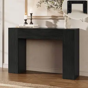Fluted Mid Century Modern Narrow Console Table with Storage
