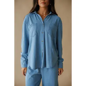 Z Supply | Reese Jersey Denim Button Up - Santorini Indigo