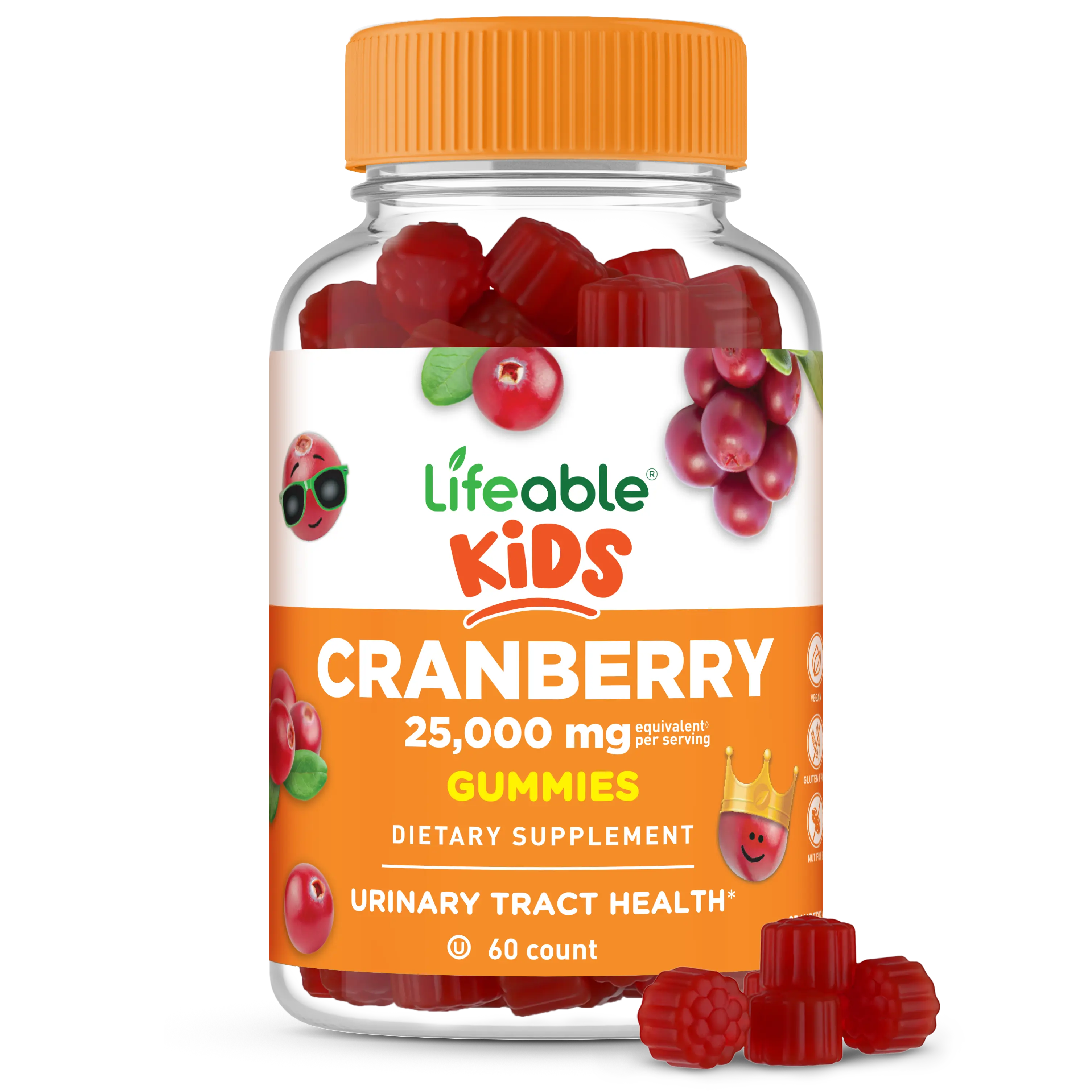 Lifeable Kids Dietary Halal Concentrated Cranberry Gummies, 25000 mg, 60 Count