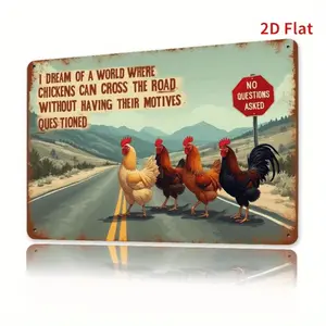 1pc Vintage "Chickens Crossing the Road" Metal Sign - 8x12 Inch Durable Iron Wall Art with Colorful Chicken Silhouettes, Farmhouse & Country Decor, Funny Chicken Crossing Road Joke for Home, Bar, Cafe, Easy to Hang Retro Farm