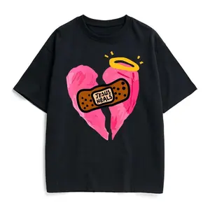 Women's Basic Round Neck Short-Sleeve Cotton T-Shirt - Comfortable Christian Top with "Jesus Heals" Design, Casual Clothes