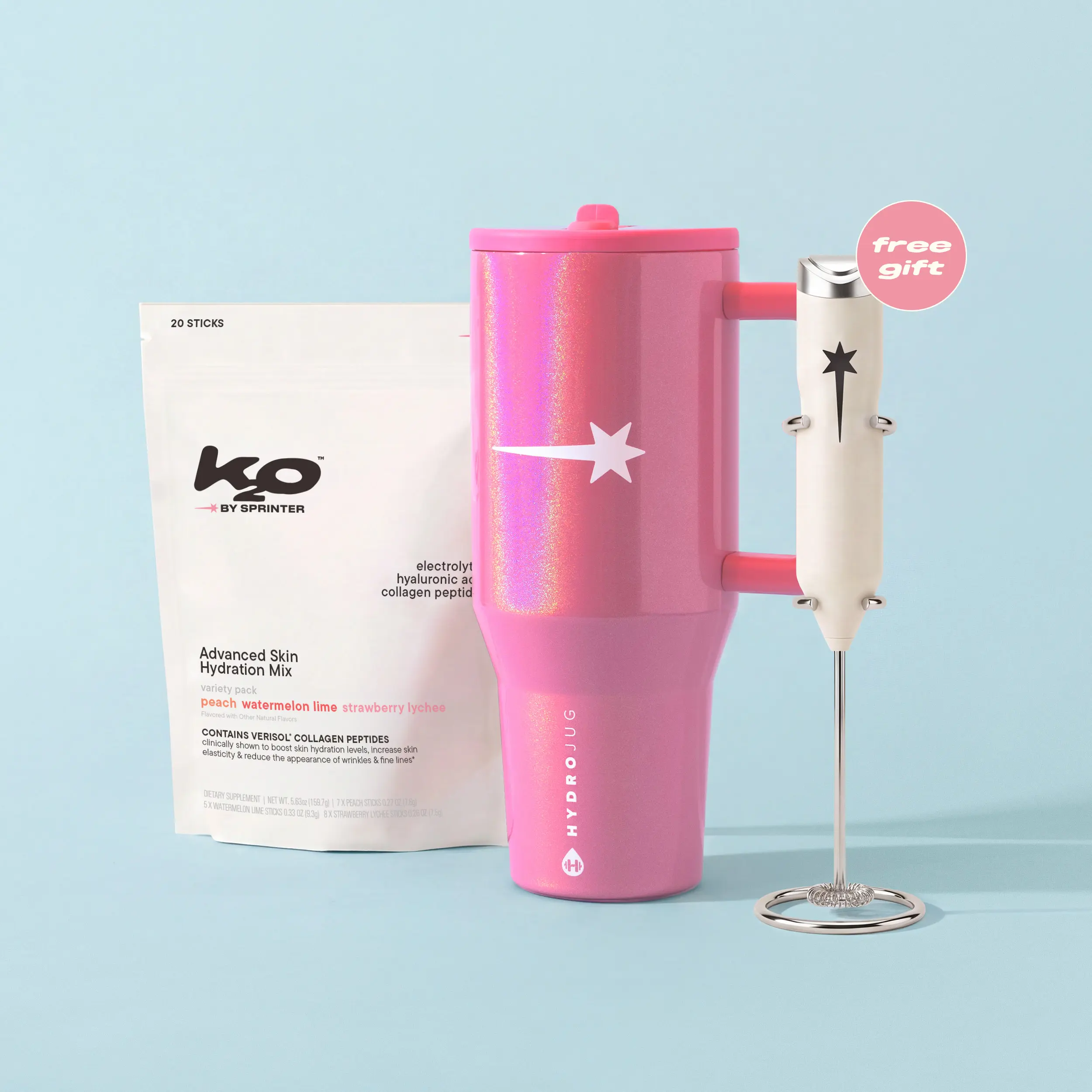 k2o x HydroJug Traveler in Strawberry Pink Shimmer 40oz