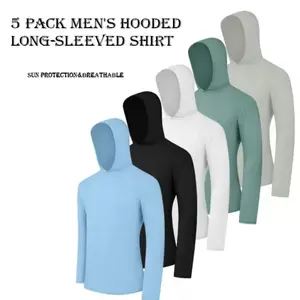 5Pack Men's Dry Fit Athletic Hoodies Long Sleeve Fishing Shirts For Men UPF SPF Sun Protection Linghtweight Rash Guards for Workout Running Cycling Gym Fishing Outdoor Sports