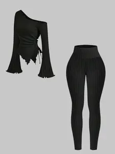 Women's Elegant Daily Commute Fitted Long Pants Set Outfit, Fashionable Casual Wear, Perfect for Office and Everyday Use, Stylish Ladies' Clothing