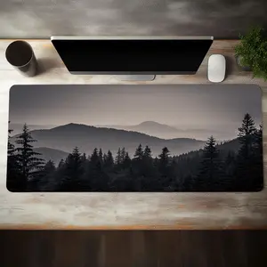 Distant Mountain Landscape Pattern Mouse Pad, Rectangle Gaming Mouse Pad, Office Desk Keyboard Mat with Non-Slip Rubber Base Stitched Edge, Office Desk Accessories For Home Office Game