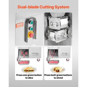 VEVOR Meat Cutter Machine, 1100W Meat Slicer, 1102 lb/h Commercial Meat Cutting Machine, Stainless Steel, 5 mm Thickness, Detachable Blades, Electric Food Slicer for Kitchen Restaurant Supermarket