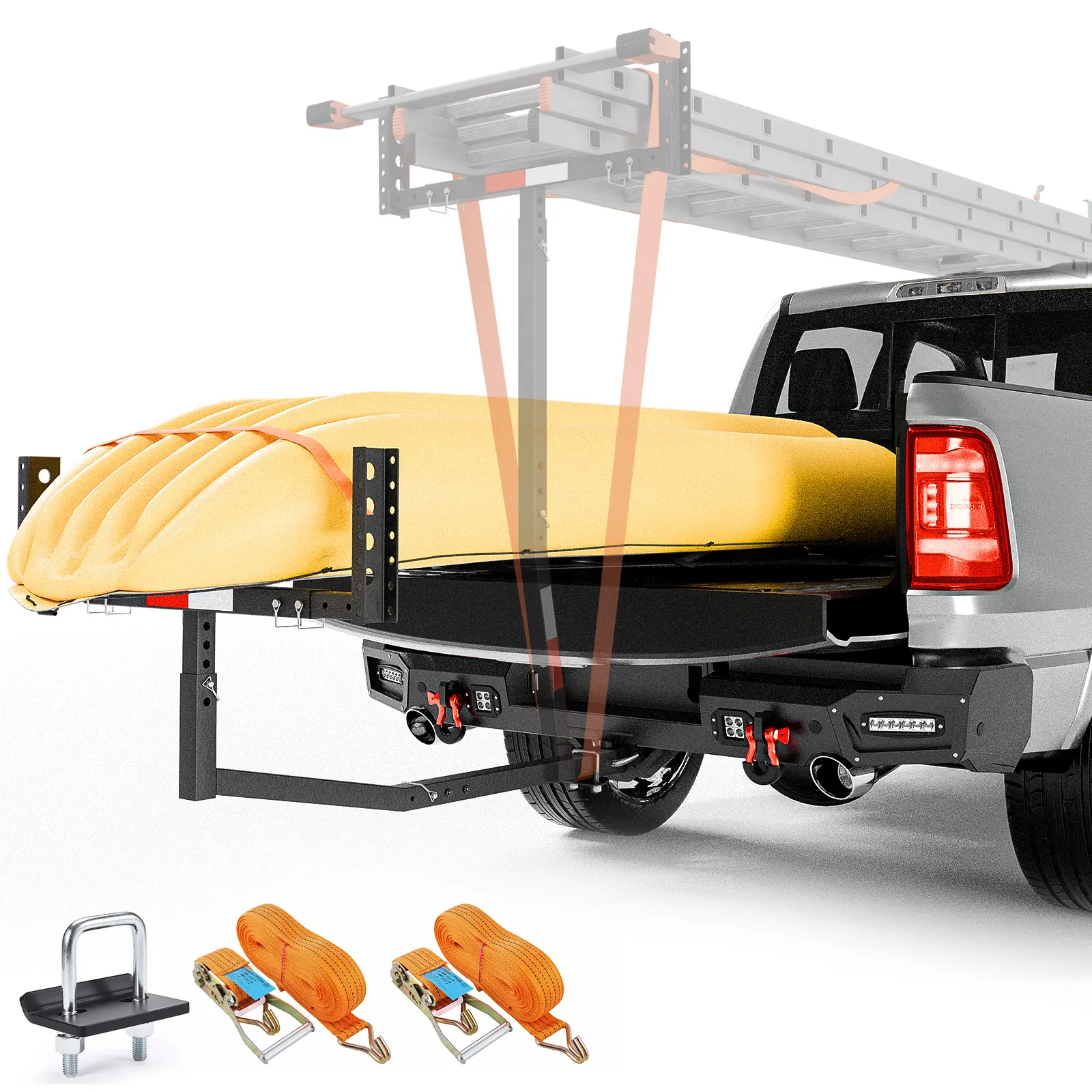 【Yzona】Truck Bed Extender Hitch Mount, 2 in 1 Design Foldable Kayak Hitch Extender, 800 lbs Load Capacity Tailgate Hitch Extendsion for Pickup Trucks & SUVs for Kayak Ladder, Canoe, Pipes, Lumber Rack