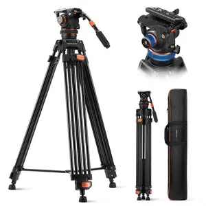 K&F CONCEPT 75" Video Tripod, Heavy Duty Camera Tripod Stand with Fluid Head Damping Adjustable, Load up to 22lb, QR Plate Compatible with Canon Nikon Sony and Other DSLR Camcorder