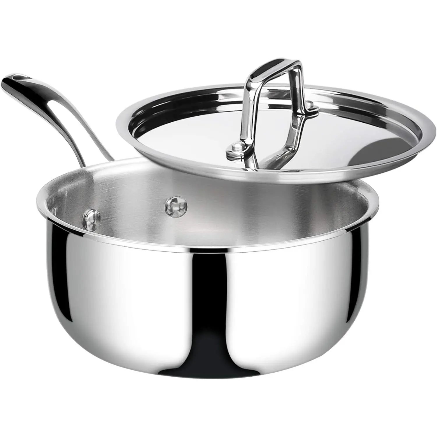 Whole-Clad Tri-Ply Stainless Steel Saucepan with Lid 3 Quart Kitchen Induction Cookware
