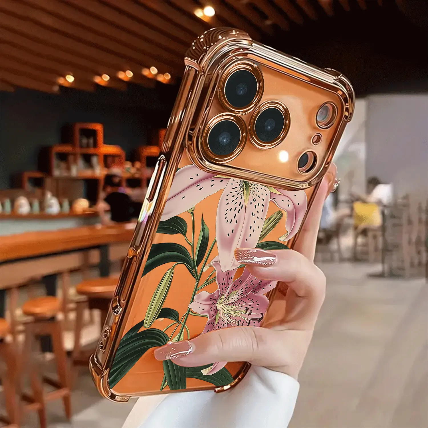 Pink Lily Pattern Electroplated Phone cases Case Compatible with iPhone 17 Air 16 15 14 13 12 11 Pro Max Plus xs max Featuring Strengthened Four Corners Soft Back for Drop Protection 2D printing