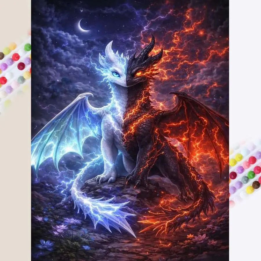 1 set of DIY diamond painting kit, 5D diamond art set, DIY decoration Ice and Fire Double Dragon mosaic, diamond art, DIY art home decoration, Handicraft.