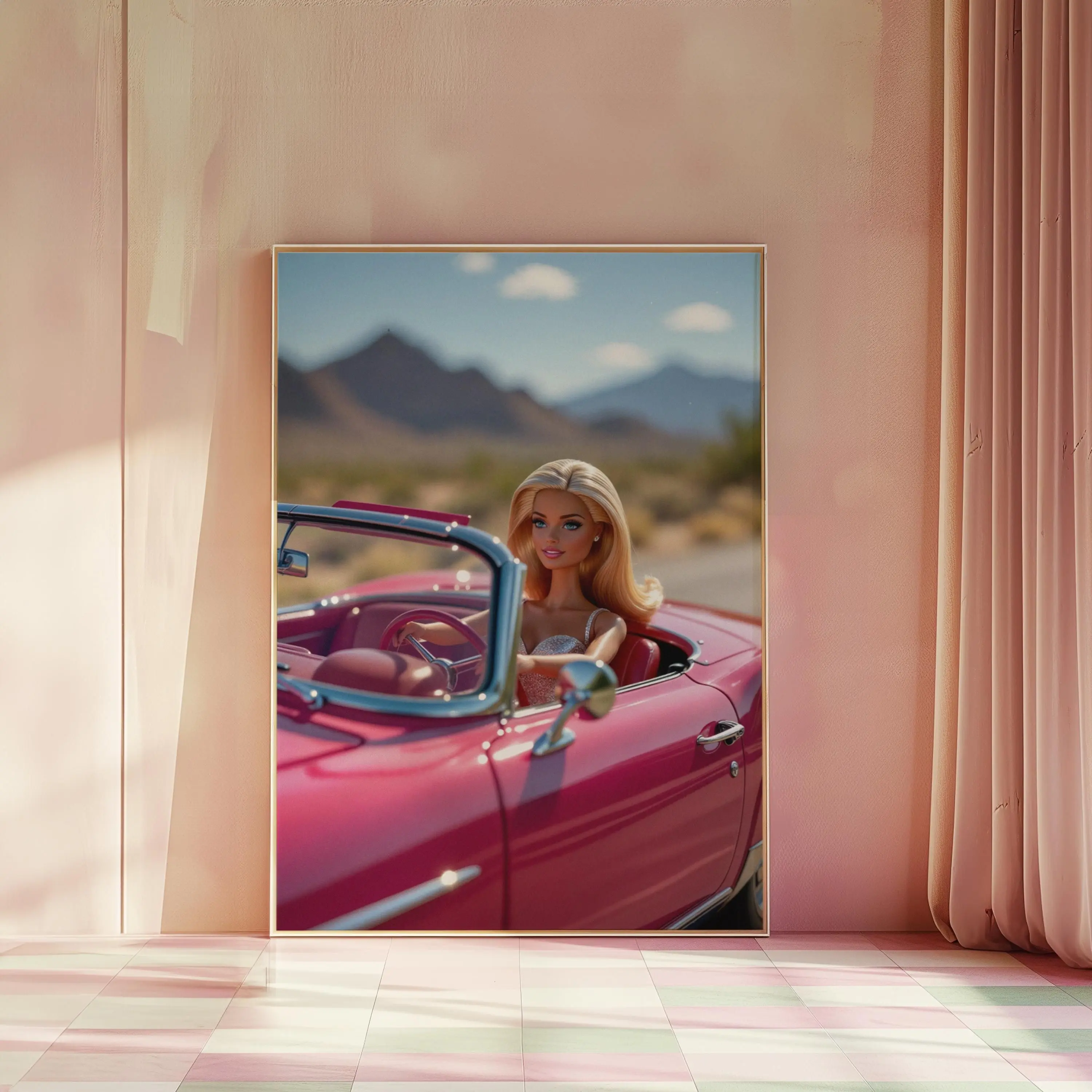 [SALE UP TO 40%] [Unframed] Babe Doll in Pink Convertible Matte Vertical Poster Art Print - Maximalist Wall Art, Modern Home Decor, Dorm, Black Aesthetic, Housewarming