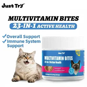 Just Try All-in-One Cat Vitamin Bites for Overall Health Support - Cat Multivitamin with Taurine, L Lysine, Fish Oil for Immune, Heart, Vision & Skin Health - Delicious Soft Chews for Indoor Cats & Kittens
