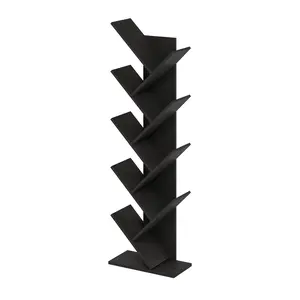Modern Tree Shape Composite Wood Bookcase, 9-Tiers High Angled Shelves Bookshelf, 8.4x15.7x50.9in, for Living Room & Bedroom Decor, Espresso