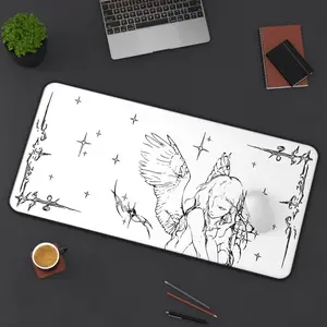 Angel Cybersigilism Desk Mat, Mystical Office Decor, Anime Mouse Pad, Desk Mat, pc accessories.