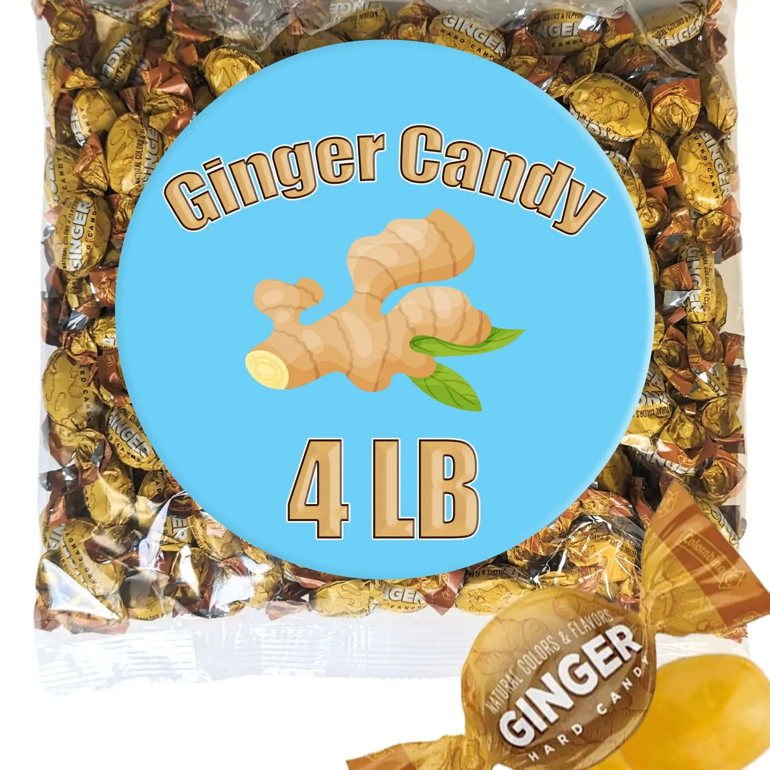 Ginger Candy - 4LB - Unique Candy Made with Cane Sugar - Healthy Candy - Hard Ginger Candy for Nausea - Spicy Candy - Gluten Free Candy - Ginger Hard Candy Bulk, Anti Nausea Candy - Queen Jax