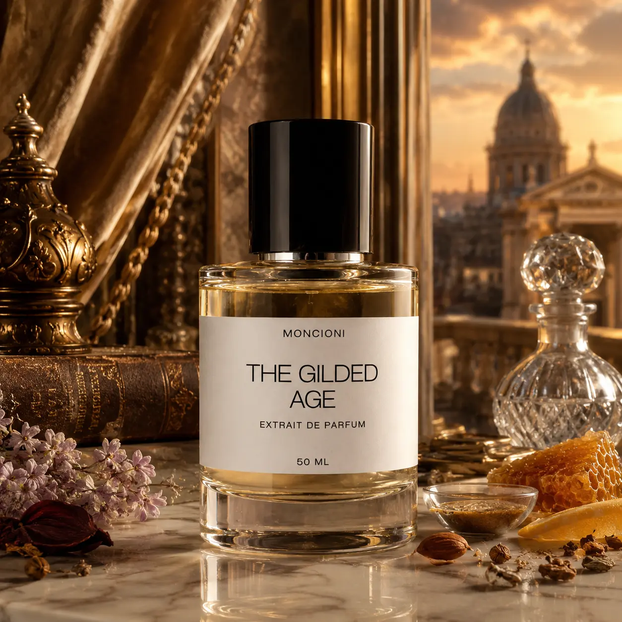 Moncioni The Gilded Age Extrait de Parfum Single Item - Unisex Long-Lasting Designer-Inspired Fragrance with Lavender, Honey, Toba*co, Vanilla