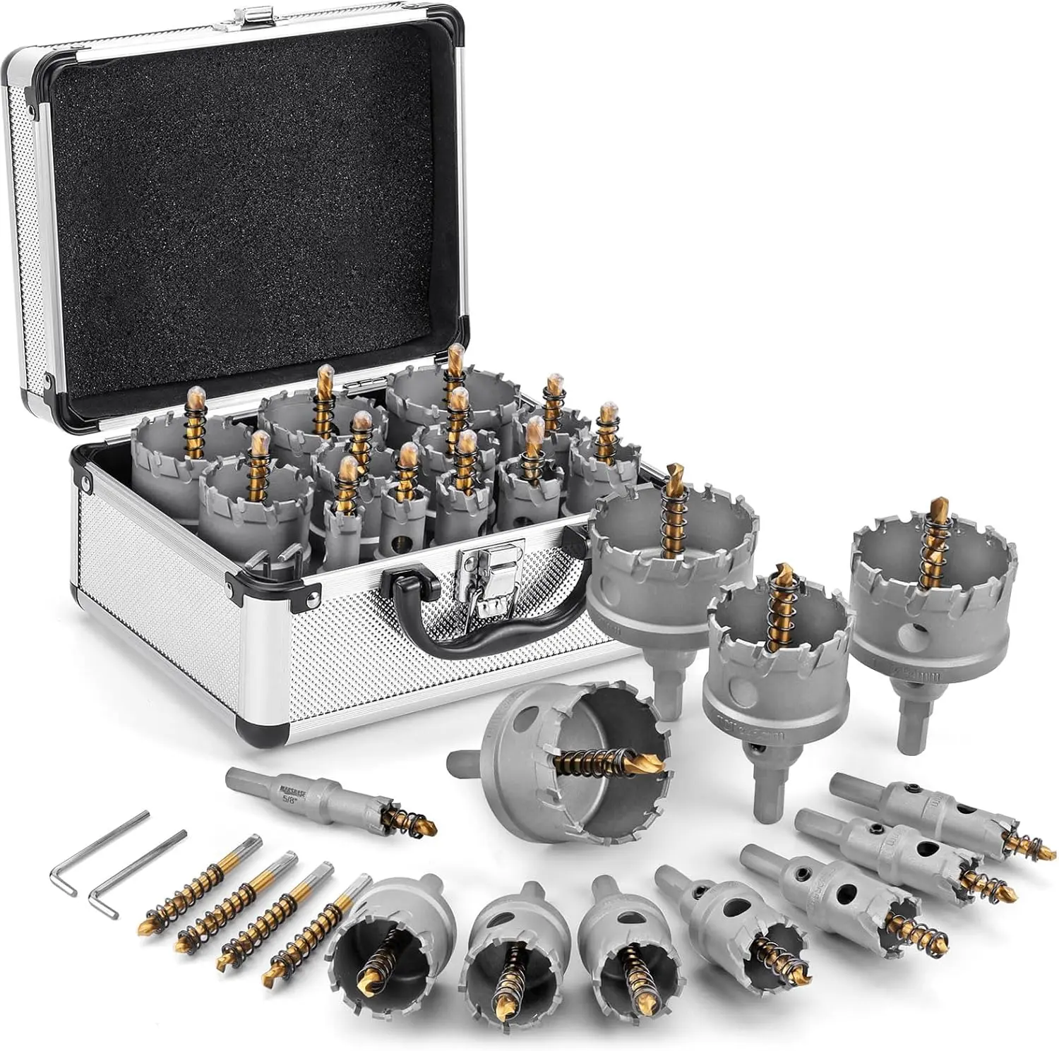 16Pcs TCT Carbide Hole Saw Kit with Chip-Exit Holes & Titanium Wear Coat - 5/8"-2-1/4" Metal Tool Bit Cutters for High-Precision Cutting of Stainless Steel, Iron