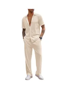 COOFANDY New York Fashion Week Men's 2 Piece Outfit Casual Short Sleeve Button Down Shirt Beach Summer Loose Pant Sets Menswear Breathable Clothes Clothing Suits