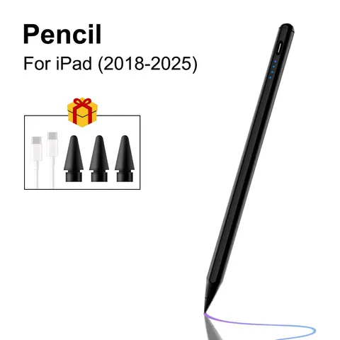 iPad Stylus Pen for Tablets, Plastic Body with Built-in Cells, Palm Rejection, Tilt Support, Pen Pressure, Device Charging, 3 Nibs Included, Compatible with iPad 6th-11th Gen, Mini 5/6, Air 3-7, Pro 11"/12.9" (M2/M3), Tech Accessories, Gift Option