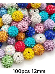 100pcs 12mm Rhinestone Beads for Jewelry Making, Shiny Round Disco Ball Beads Bulk, Sparkle Crystal Clay Beads for Bracelet Necklace Earring Crafting and DIY Supplies Different Colors, Diy Mix Beads, Diy Galaxy Beads, Bead Assortment