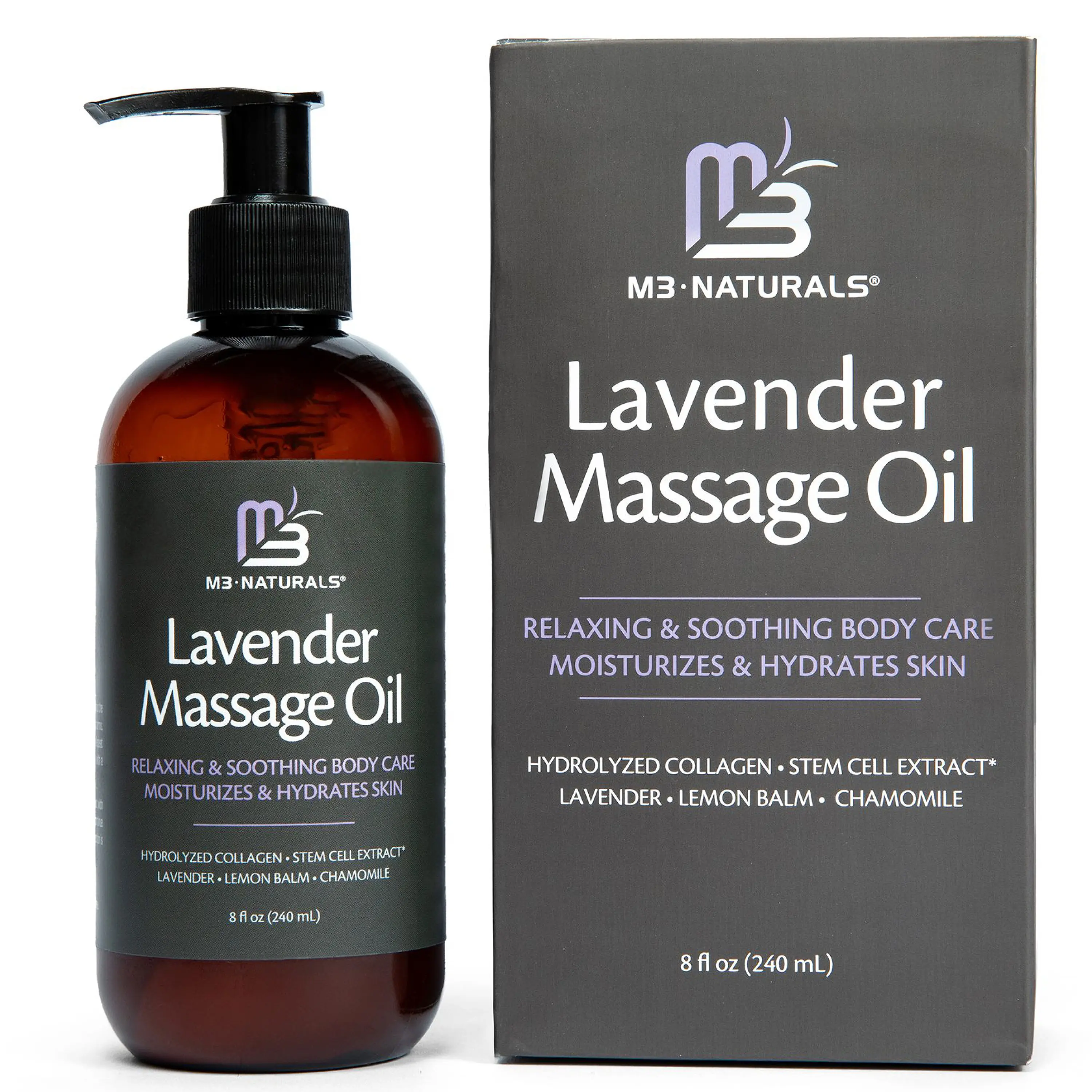 Lavender Sensual Massage Oil with Collagen and Stem Cells, Skin Tightening Therapy for Bum, Thighs, and Belly, Fast-Absorbing Cellulite Oil, 8 fl oz by M3 Naturals