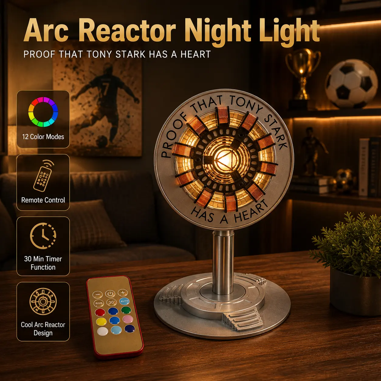 Wireless Rechargeable RGB Dimmable Ambient Table Lamp, Arc Reactor Remote Control Night Light With Timer, Multi-Use Decor Light For Bedroom Living Room Office Cafe