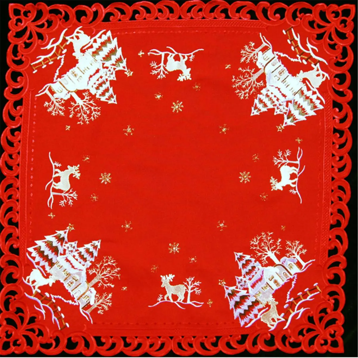 Sinobrite H8837-R Animals Themed Red Cloth Fabric Square Table Topper, 44x44 in, Machine Washable, Festive Look Home Kitchen Tabletop Decor, 1-Piece Household Textile