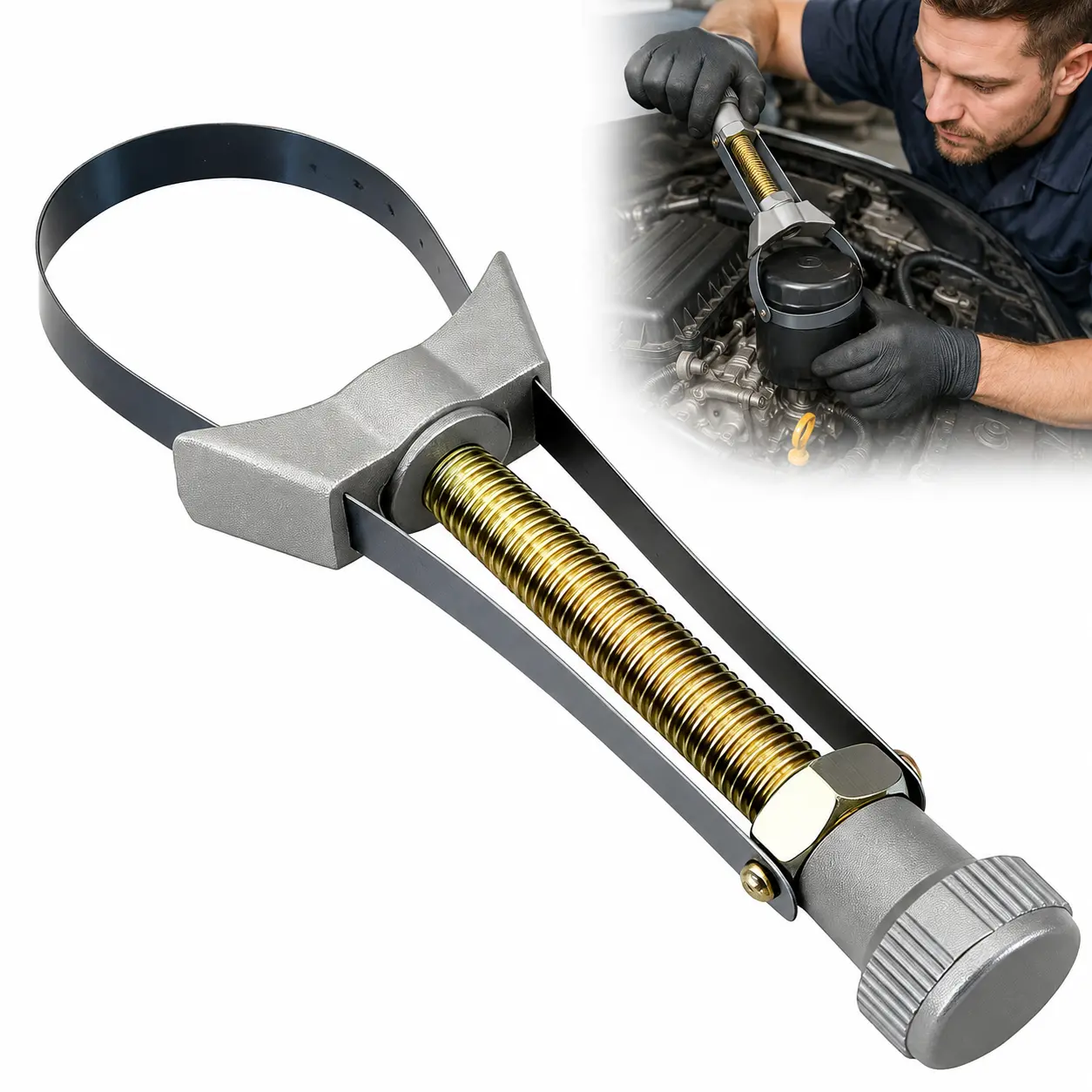 Universal Adjustable Diameter Car Oil Filter Wrench, Steel Strap Engine Oil Filter Removal Tool for Auto Oil Change, Car Oil Filter Wrench，Engine oil filter, Cars Accessories, Car Tools