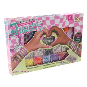 Toy Mingle Alphabet Bead Jewelry Kit, 38cm×25.5cm Size, 1500+ Beads for DIY Bracelets, Ideal Birthday Gift