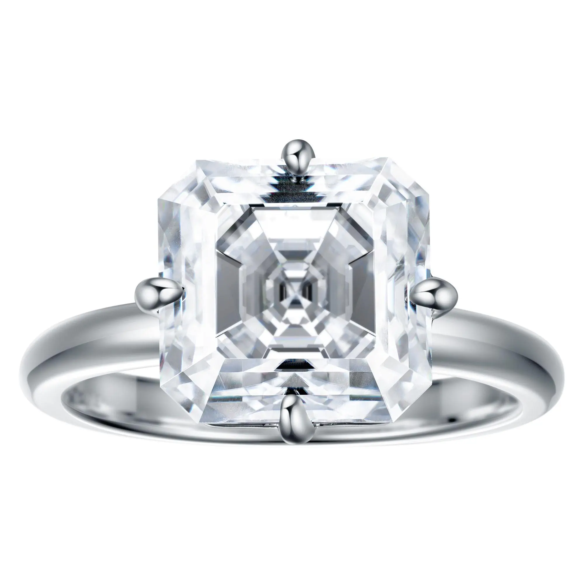 Moissanite Luxe 4.15 cttw Asscher Cut SolitareRing, Sterling