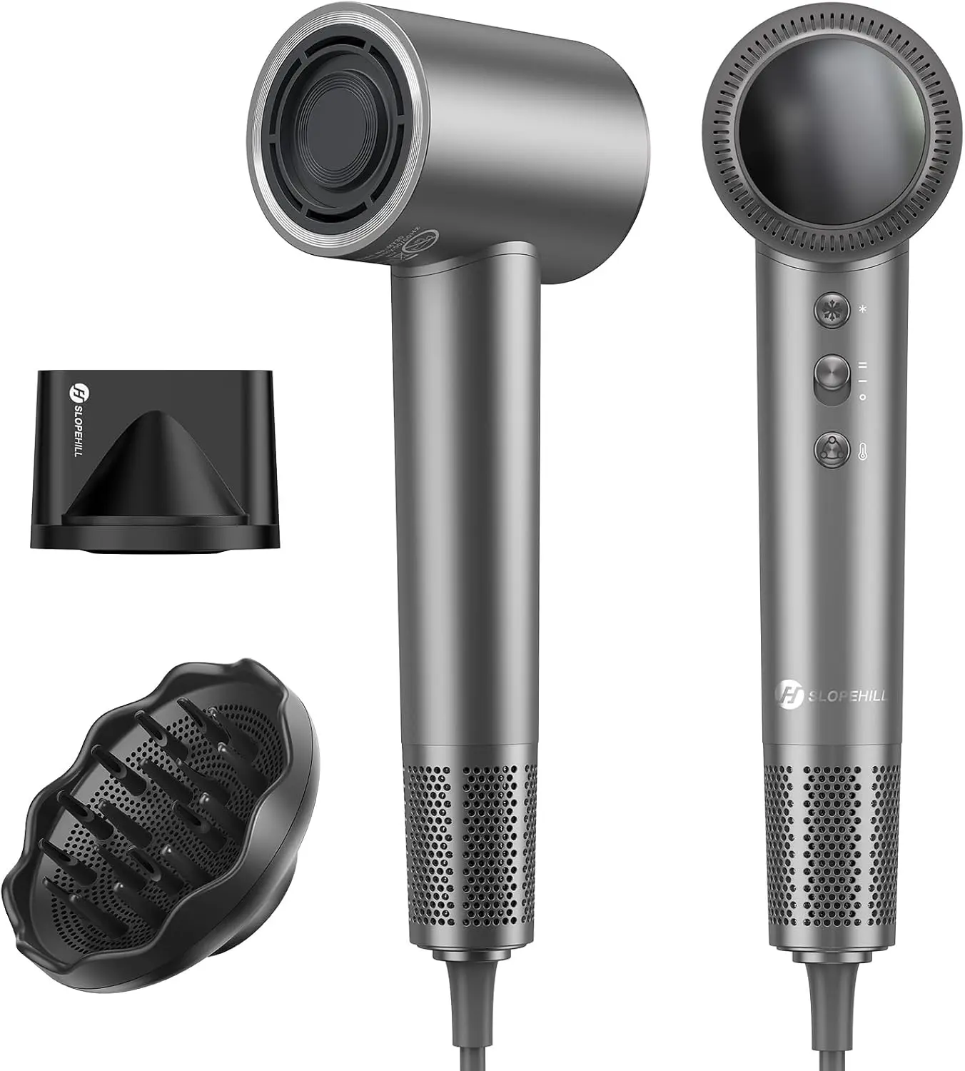 Slopehill Ionic High-Power Hair Dryer Kit - 110000 RPM High-Velocity Fast Drying, Low Noise, Lightweight, Intelligent Temperature Control, Hair Dryer Diffuser, Compact for Home & Travel, Black Grey Personal Care Appliance MothersDay Gift, Ionic Hair Dryer