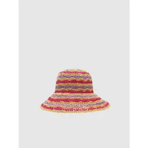 URBAN REVIVO 2026 Summer Contrast Striped Handmade Crocheted Knit Bucket Hats, Handmade Crocheted Hats, Crochet Knit Hats