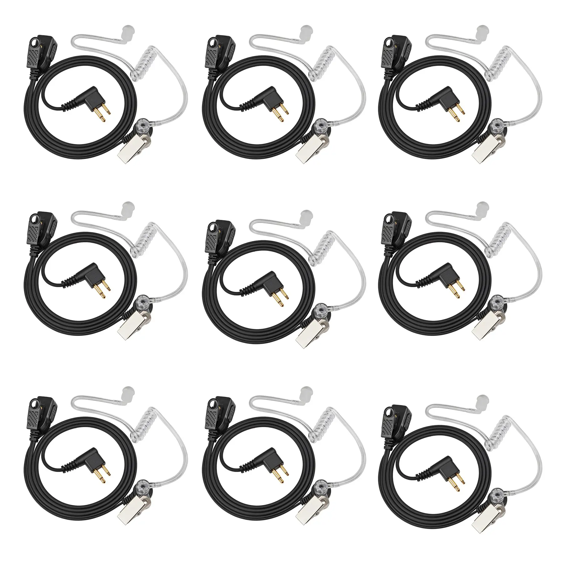 YNIBST 2-Pin for Motorola Radios CP200D CP200 CP185 CP100D CLS1410 CLS1110 BPR40 BPR40D RMU2040 Radio，Walkie  Talkie Earpiece with Clear Acoustic Tube In-Ear Headset FBI Style Compatible with Police Security and Law Enforcement Use(9 Pack)