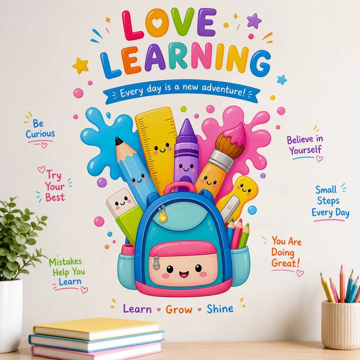 Educational Kids Room Wall Decal - "Love Learning" Every Day is a New Adventure Vinyl Sticker, Removable Wall Art, Decorative Wall Sticker, Waterproof Wall Sticker for Nursery, Bedroom & Playroom